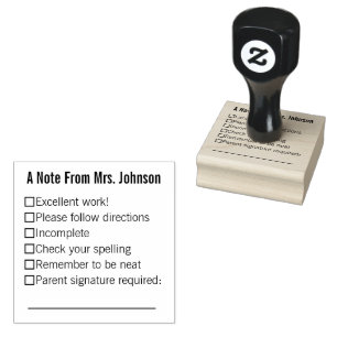 A Note From Teacher's Name with Checkboxes Rubber Stamp