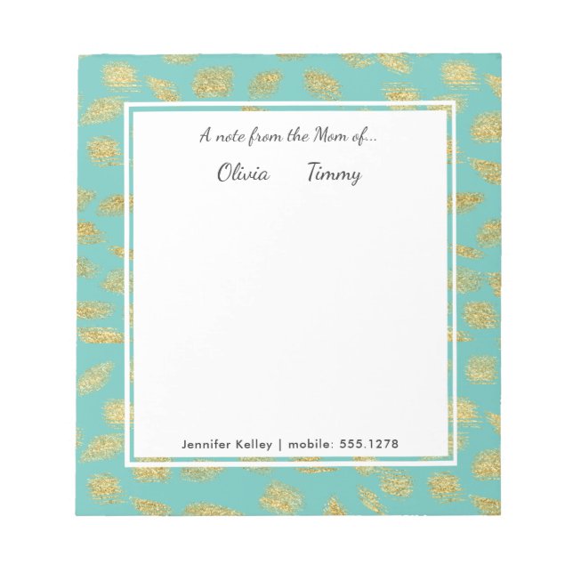 A Note From the Mum of...Teal & Gold Personalised (Front)