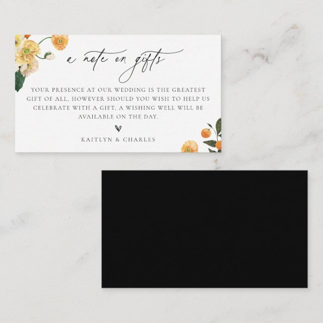 A Note On Gifts Citrus Floral Wedding Enclosure Card (Front/Back)
