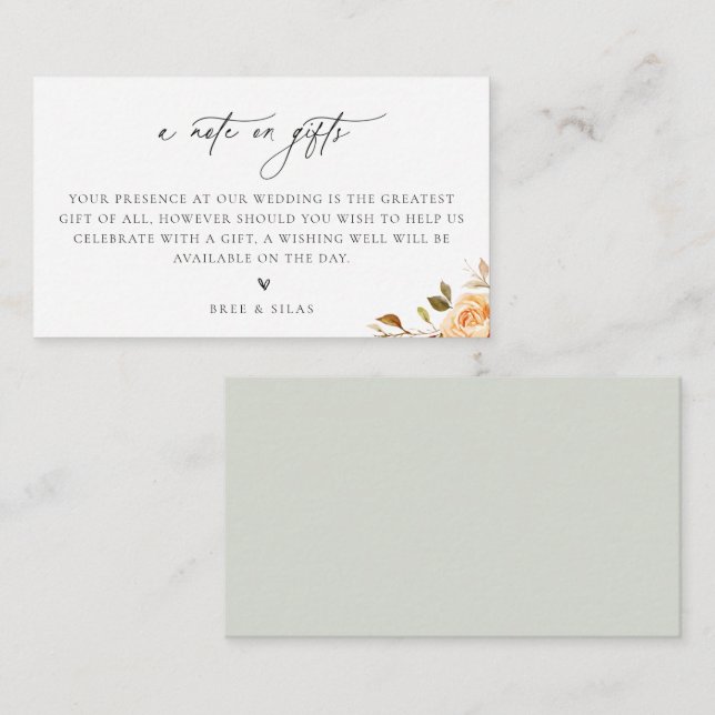 A Note On Gifts Fall Floral Wedding Enclosure Card (Front/Back)
