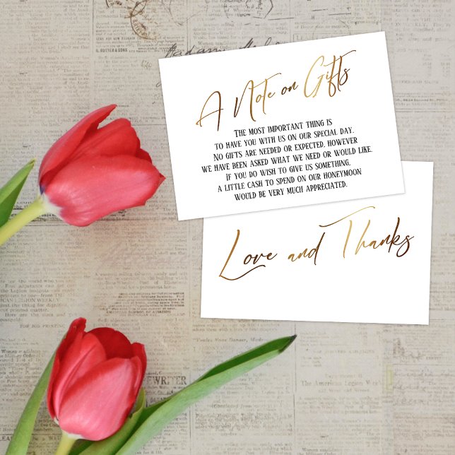 A Note on Gifts Gold Modern Handwriting Wedding Enclosure Card (Creator Uploaded)