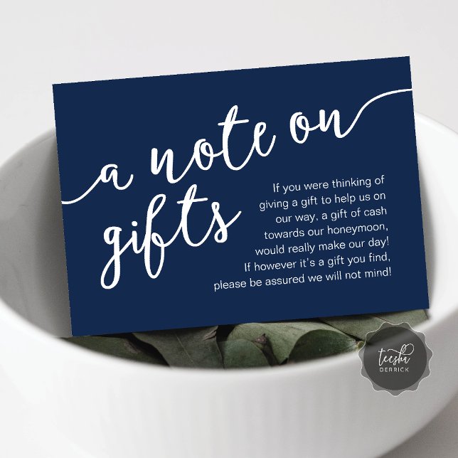 A Note On Gifts, Honeymoon Fund Cash Wish Enclosure Card (A Note On Gifts, Honeymoon Fund Cash Wish Modern Rustic Enclosure Card in Navy Blue)