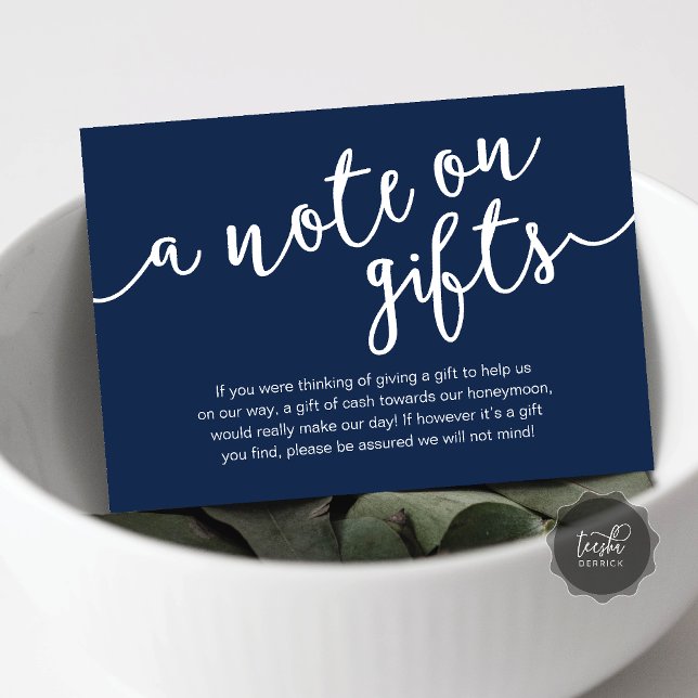 A Note On Gifts, Honeymoon Fund Cash Wish Enclosure Card (A Note On Gifts, Honeymoon Fund Cash Wish Modern Rustic Enclosure Card in Navy Blue)