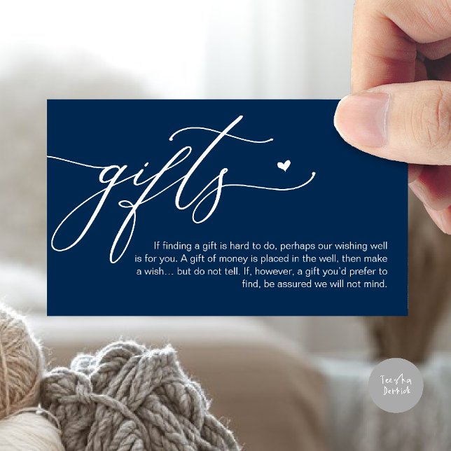 A note on gifts, Honeymoon Fund, Wish, Cash Enclosure Card (A note on gifts, honeymoon wish fund cash wish enclosure card in navy blue)