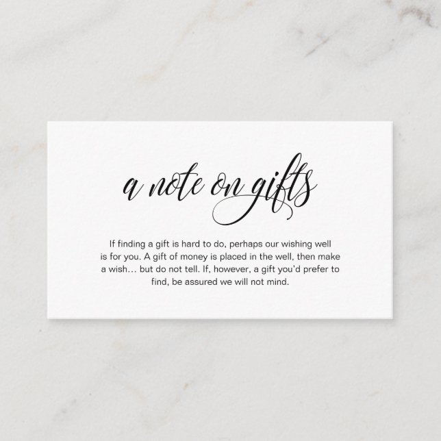 A note on gifts, Modern Elegant Wedding Enclosure Card (Front)