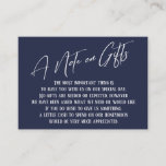 A Note on Gifts Modern Handwriting Navy Blue Enclosure Card<br><div class="desc">These simple, distinctive card inserts were designed to match other items in a growing event suite that features a modern casual handwriting font over a plain background you can change to any colour you like. On the front side you read "A Note on Gifts" in the featured type; on the...</div>