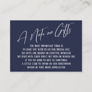 A Note on Gifts Modern Handwriting Navy Blue Enclosure Card
