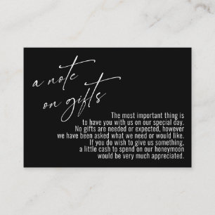 A Note on Gifts Modern Handwriting Wedding Black Enclosure Card