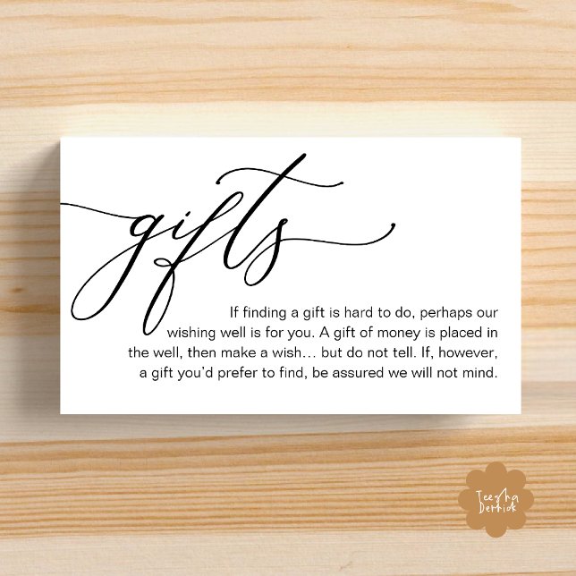 A Note On Gifts, Modern Romantic Elegance Wedding Enclosure Card (A Note On Gifts, Modern Romantic Elegant Wedding Enclosure Card Honeymoon Wish Cash in Black White)