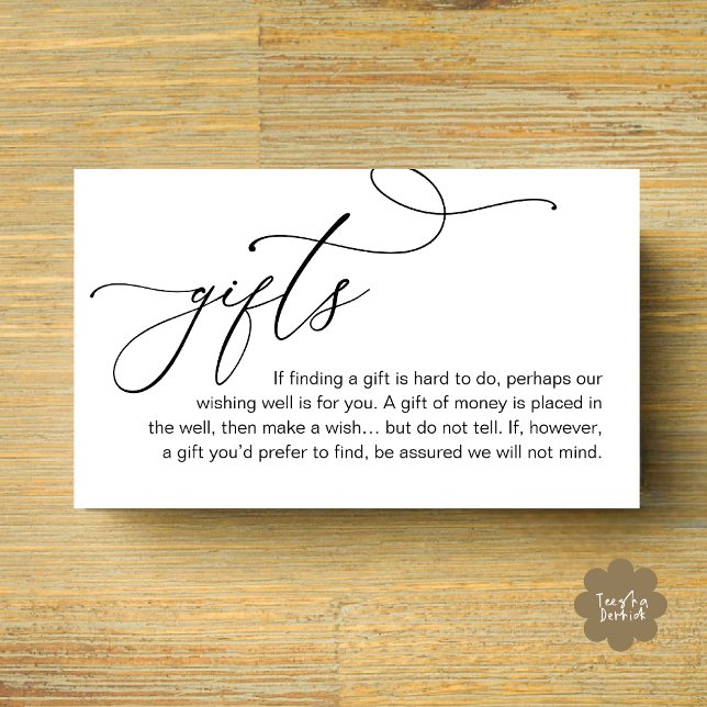 A Note On Gifts, Modern Romantic Elegant Wedding Enclosure Card (A Note On Gifts, Modern Romantic Elegant Wedding Enclosure Card Honeymoon Wish Cash in Black White)