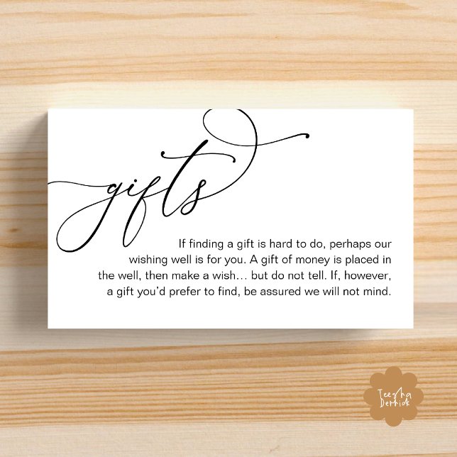A Note On Gifts, Modern Romantic Elegant Wedding Enclosure Card (A Note On Gifts, Modern Romantic Elegant Wedding Enclosure Card Honeymoon Wish Cash in Black White)