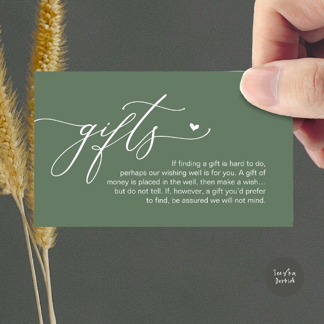 A note on gifts, Modern Romantic Wedding  Enclosure Card (A note on gifts, Modern Romantic Wedding Enclosure Card in Sage Green)