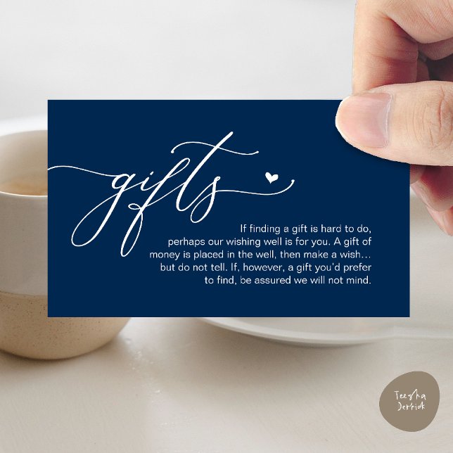 A note on gifts, Modern Romantic Wedding  Enclosure Card (A note on gifts, Modern Romantic Wedding Enclosure Card in Navy Blue)