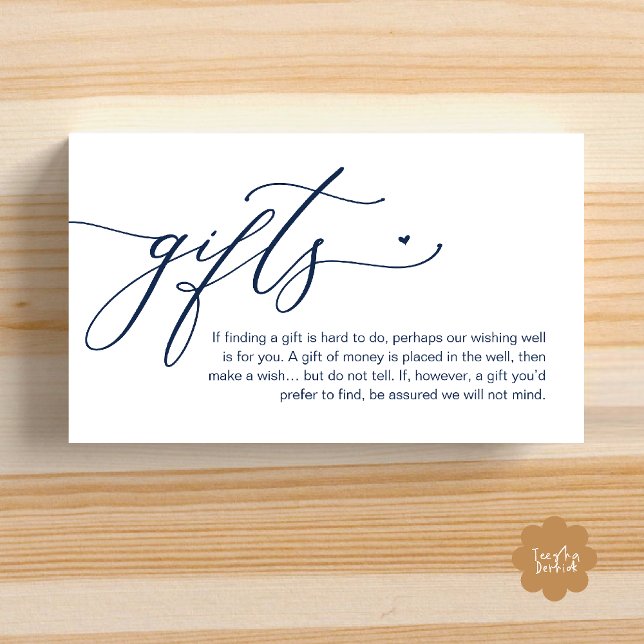 A note on gifts, Modern Romantic Wedding  Enclosure Card (A note on gifts, Modern Romantic Wedding Enclosure Card Cute Heart Honeymoon Cash Navy Blue)