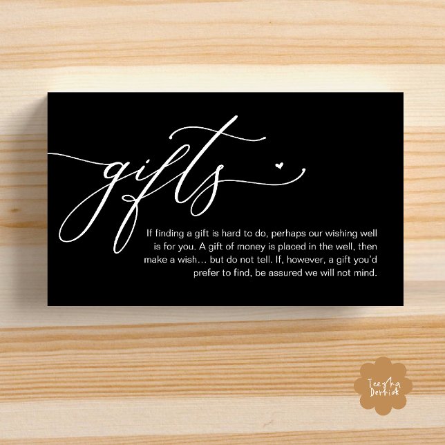 A note on gifts, Modern Romantic Wedding  Enclosure Card (A note on gifts, Modern Romantic Wedding Enclosure Card Cute Heart Honeymoon Cash Classy Black White)