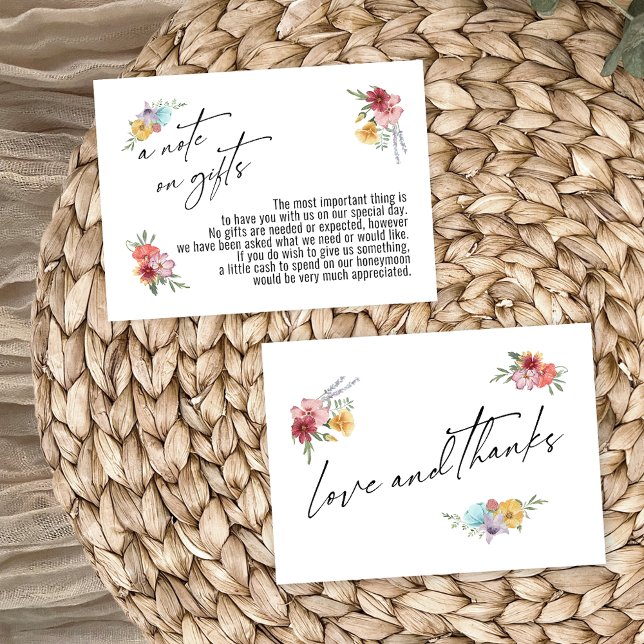 A Note on Gifts Painted Wildflowers Wedding Enclosure Card (Creator Uploaded)