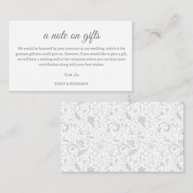 A Note On Gifts Wedding Enclosure Card (Front/Back)