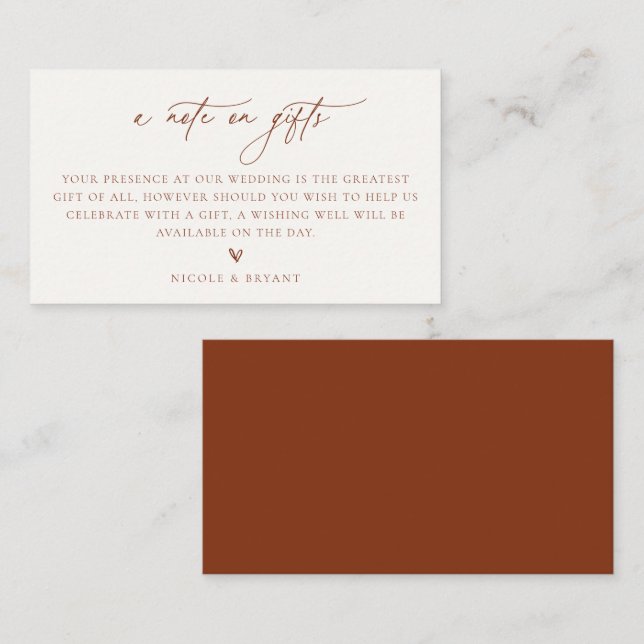 A Note On Gifts Wedding Enclosure Card (Front/Back)