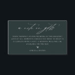 A Note On Gifts Wedding Enclosure Card<br><div class="desc">A note on gifts,  wedding enclosure card. Elegant white script title graphic on emerald forest green colour backgrounds with doodle heart accent.</div>