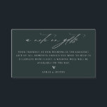A Note On Gifts Wedding Enclosure Card<br><div class="desc">A note on gifts,  wedding enclosure card. Elegant white script title graphic on emerald forest green colour backgrounds with doodle heart accent.</div>