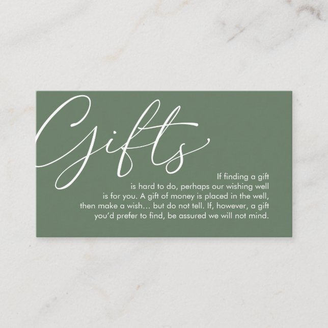 A note on gifts, wedding honeymoon wish enclosure card (Front)
