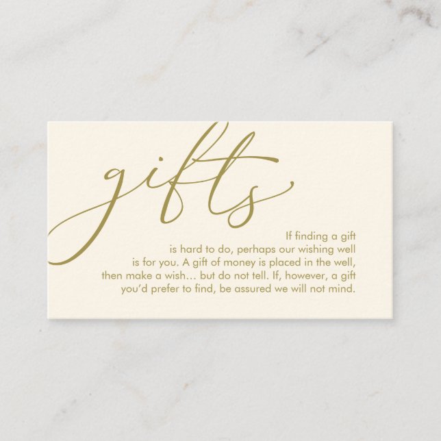 A note on gifts, wedding honeymoon wish enclosure card (Front)