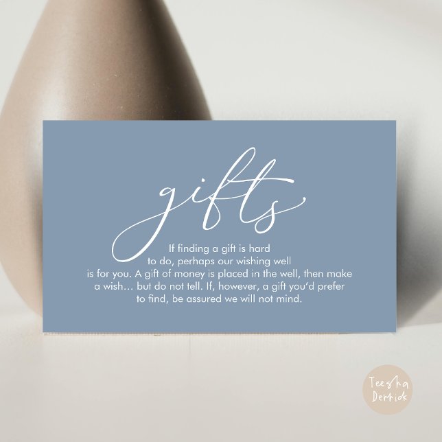 A note on gifts, wedding honeymoon wish enclosure card (A note on gifts, wedding honeymoon wish, fund, enclosure card, modern romantic, Dusty Blue)