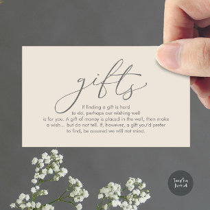 A note on gifts, wedding honeymoon wish enclosure card