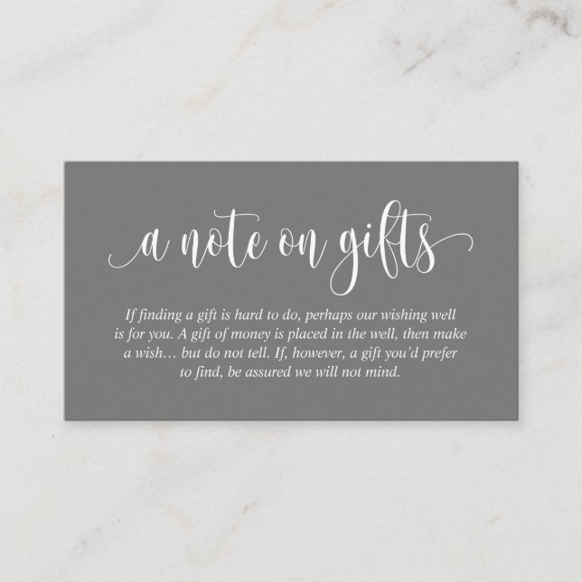 A Note On Wedding Gifts, Modern Elegant Script Enclosure Card (Front)