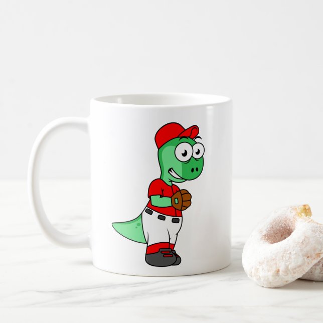 A Pachycephalosaurus Baseball Pitcher. Coffee Mug (With Donut)