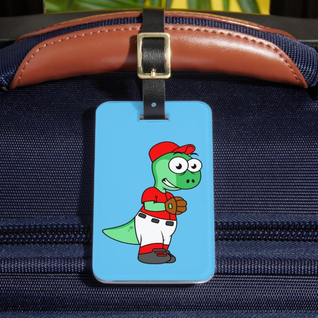 A Pachycephalosaurus Baseball Pitcher. Luggage Tag (Front Insitu 2)