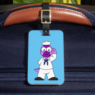 A Pachycephalosaurus Dinosaur Navy Sailor. Luggage Tag