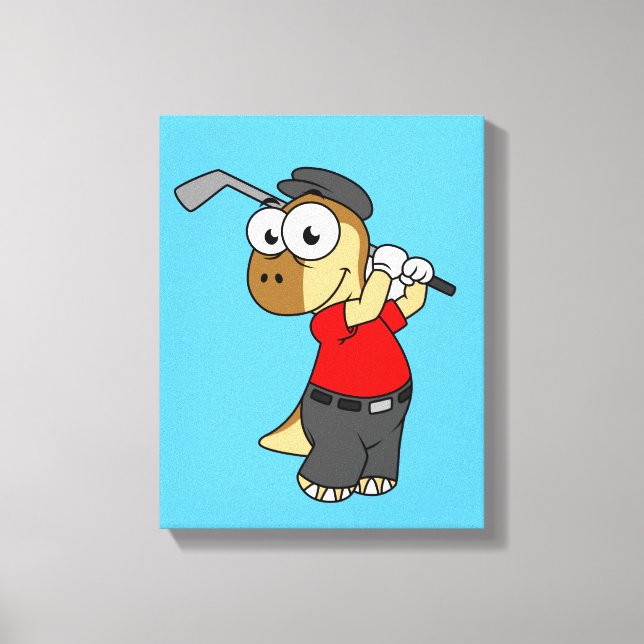 A Pachycephalosaurus Dinosaur Playing Golf. Canvas Print (Front)