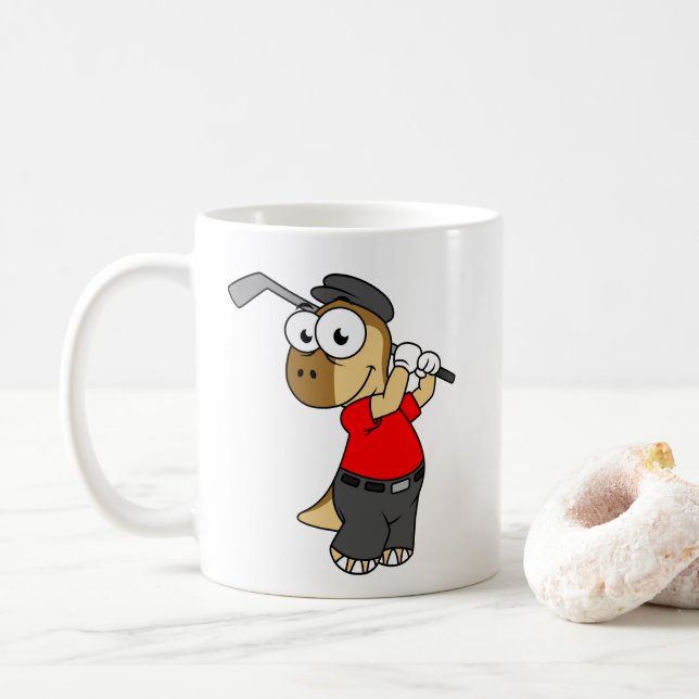 A Pachycephalosaurus Dinosaur Playing Golf. Coffee Mug (With Donut)