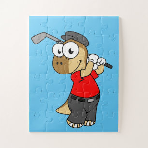 A Pachycephalosaurus Dinosaur Playing Golf. Jigsaw Puzzle