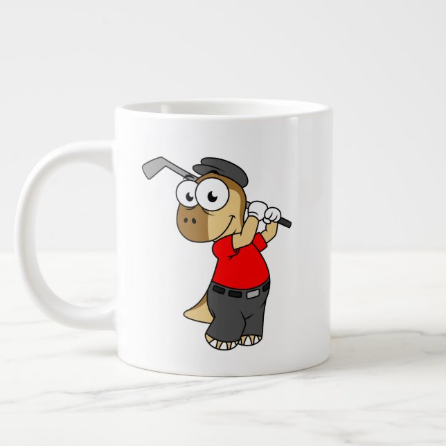A Pachycephalosaurus Dinosaur Playing Golf. Large Coffee Mug (Left)