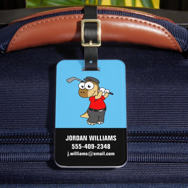 A Pachycephalosaurus Dinosaur Playing Golf. Luggage Tag (Front Insitu 2)