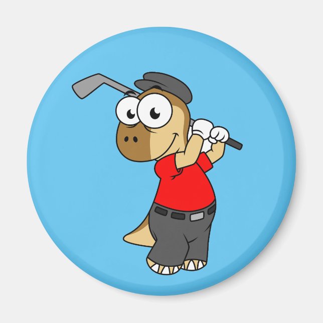 A Pachycephalosaurus Dinosaur Playing Golf. Magnet (Front)