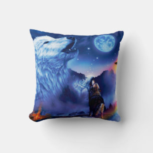 A pack of wolves on a dark night cushion