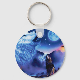 A pack of wolves on a dark night key ring