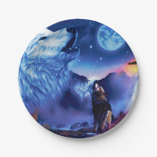 A pack of wolves on a dark night paper plate