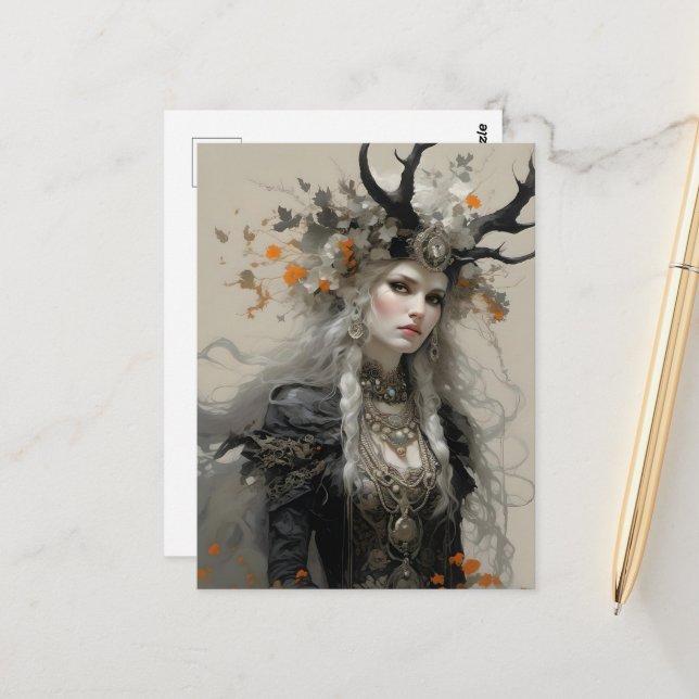 A Pagan Goddess With Antlers Postcard (Front/Back In Situ)