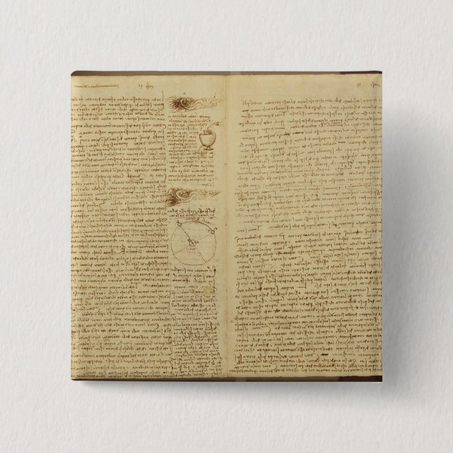 A page from the Codex Leicester, 1508-12 15 Cm Square Badge (Front)