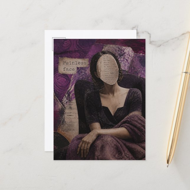 A Painless Face Mixed Media Collage Postcard (Front/Back In Situ)