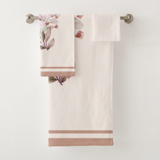 A Painting floral & leaves in Seamless pattern Bath Towel Set (Insitu)
