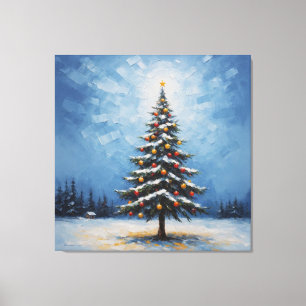 a painting of a christmas tree with ornaments canvas print