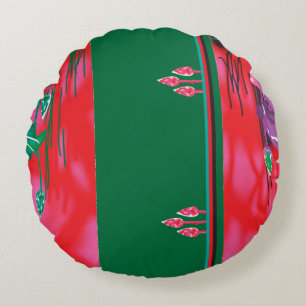 a painting of a frog in a field of grass round cushion