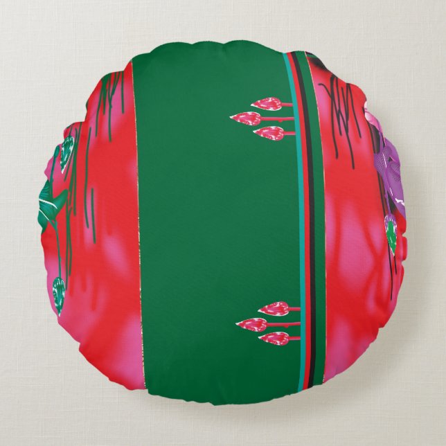 a painting of a frog in a field of grass round cushion (Front)