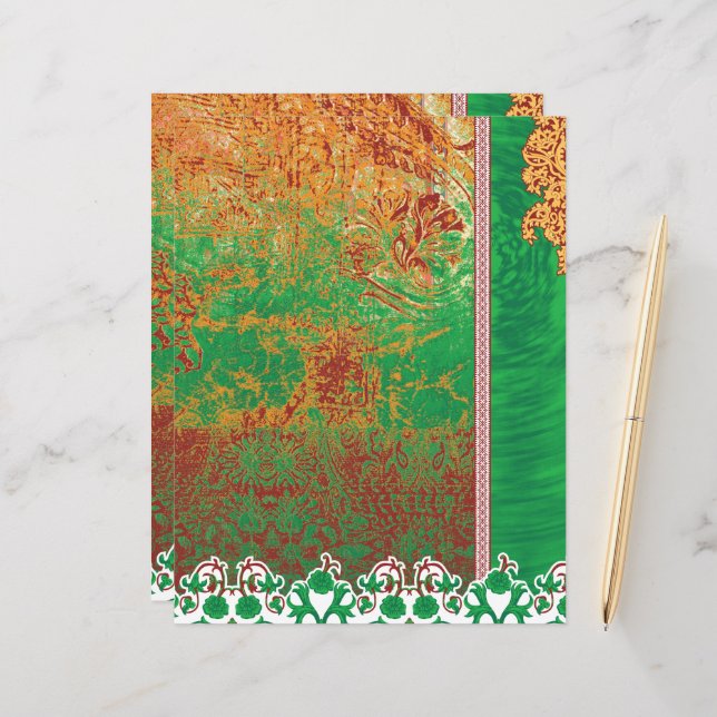 a painting of a green field with an orange border (Front/Back In Situ)