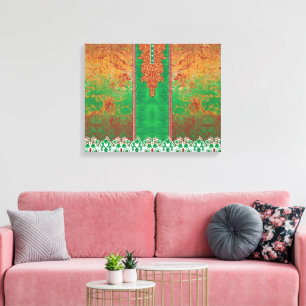 a painting of a green field with an orange border canvas print